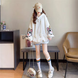 女性用スウィートキャットパーカー カジュアル、ピンクの刺繍入りセーター