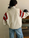 Patchwork bomber jacket for women in Y2K style zipper windbreaker
