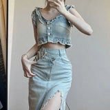 Fitted Crop Top and High-Cut Skirt