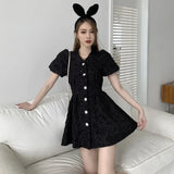 Black Mini Party Dress with Puff Sleeves for the Egirl Look