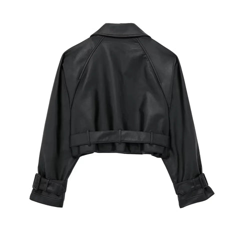 Cropped Black Leather Jacket for Women Stylish