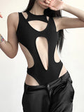 Sexy Gothic Hollow Out Bodysuit for Women Backless High Cut Techwear
