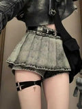 E-Girl Mini Pleated Skirt in Gray Low Rise Denim