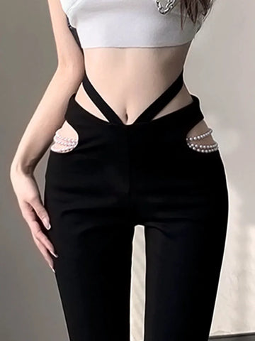 E girl Rhinestone-Studded Low Rise Denim Flared Pants