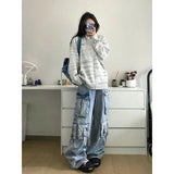 Acubi Oversize Cargo Jeans Wide Leg Pants with Many Pockets