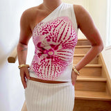 One-Shoulder Floral Pattern Top in 90s Retro Style