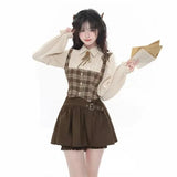 チェック柄とフリルスカートのレトロなツーピース甘くてエレガント