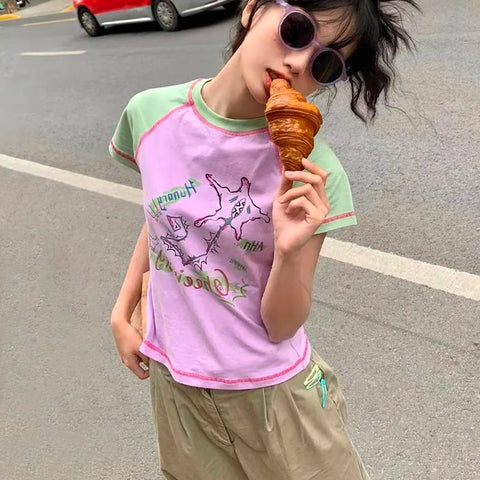 Harajuku Kawaii T-Shirt with Dinosaur Print – Trendy Y2K Look