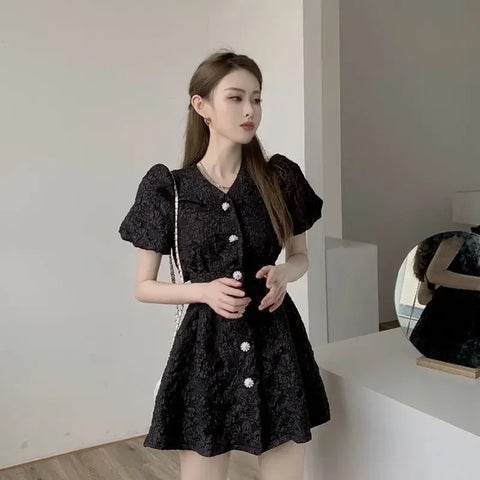 Black Mini Party Dress with Puff Sleeves for the Egirl Look