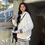 V-cut Sweater for e-girls Casual Oversized Knit for Spring and Autumn