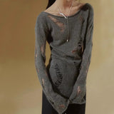 Ripped gray sweater for women Grunge style