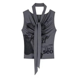 Sexy Korean Cropped Top with Gray Print