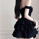 Stylish Black Strapless Mini Cocktail Dress with Ruffle