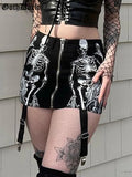 Schädel Grafik Mini Rock Grunge Skinny Reissverschluss