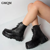 Black Gothic Ankle Boots with Laces and Zipper