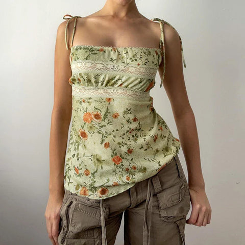 Beautiful lace camisole with floral pattern fairycore style