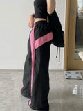 Y2K Women's Parachute Pants in Pink-Black in Hip-Hop Look