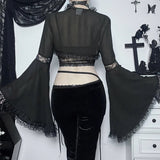Women Gothic Lace Bell Sleeve Blouse