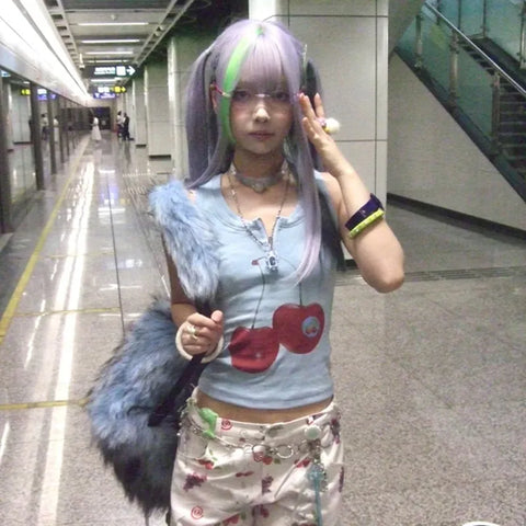 Vintage Harajuku Zip-Up Top in Y2K Style