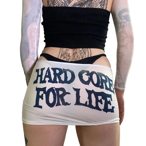 Cyber y2k Mini Skirt with Slogan "hardcore for life" Low-Waist Style for Party