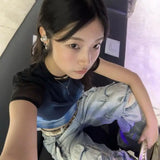 Ladies Grunge-Style T-Shirt with Mesh | Streetwear Short Sleeve Tops