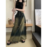 Grunge Women's Maxi Skirt in Used Look with High Cut
