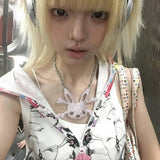 Harajuku hooded top with skeleton print white