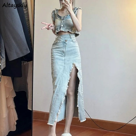 Fitted Crop Top and High-Cut Skirt