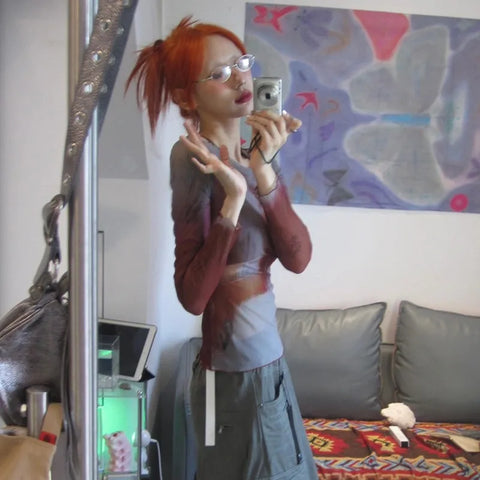 Y2K Coquette Mesh-Top in Japanese Style