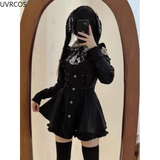 Japanese Gothic Bow Dress Shorts Set with Lace and Playful Ribbon