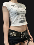 Dark Printed Cropped T-Shirt in Gothic Style Casual Slim Fit with Summery Touch