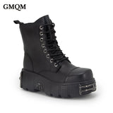 Black Gothic Ankle Boots with Laces and Zipper
