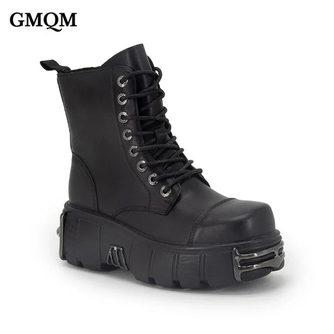 Black Gothic Ankle Boots with Laces and Zipper