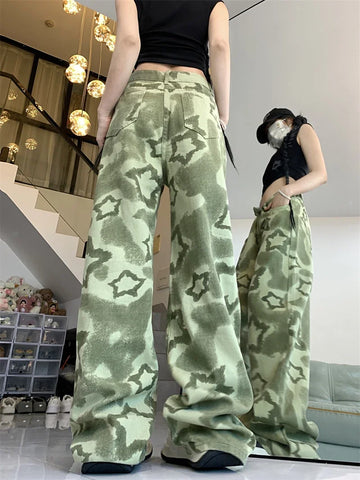 Green Star Baggy Pants for Women 90s