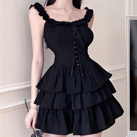 Stylish Black Strapless Mini Cocktail Dress with Ruffle