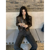 Grunge PU Leather Jacket for Women Short Motorcycle Cropped Jacket