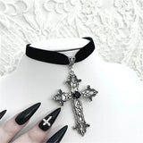 Elegant Gothic Velvet Necklace with Cross Pendant