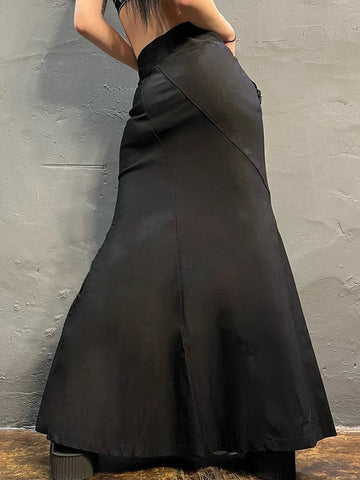 Dragon motif A-line maxi skirt with lace black gothic look for your alternative style**